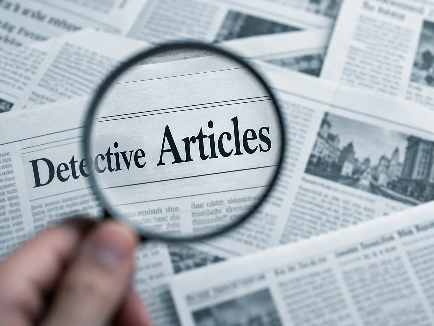Μεγεθυντικός φακός πάνω από τη φράση Detective Articles